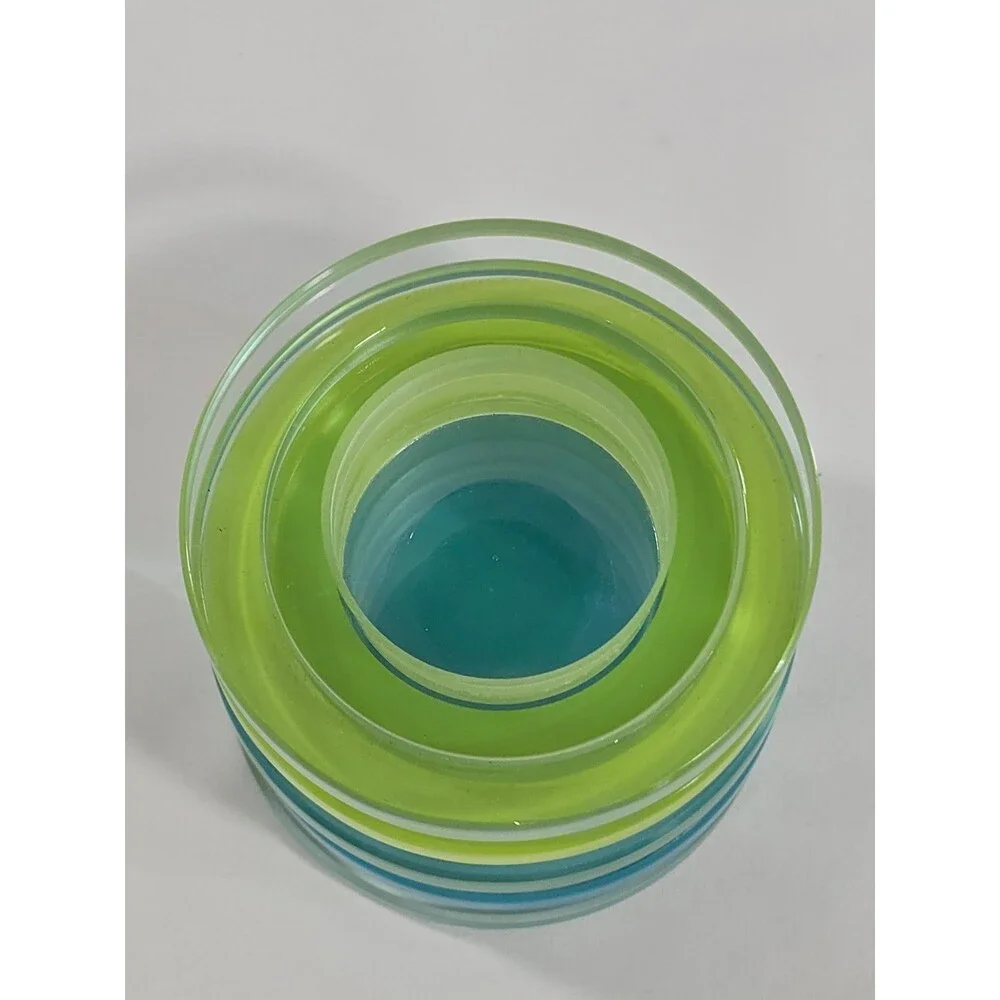 PartyLite PRISM Tealight Holder Layered Glass: Green, Capri Blue, Clear NEW